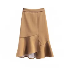 Возможно, у коричневая однотонная Асимметричная юбка до колена с оборками, высокая уличная Империя, винтажная Ретро S0062