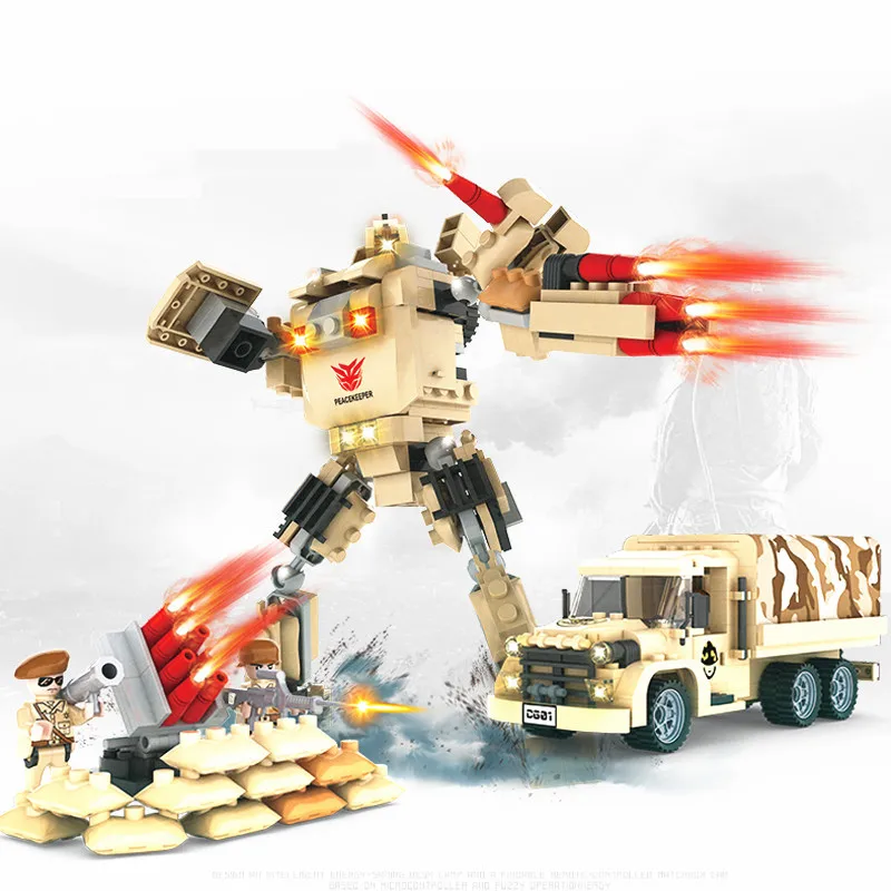 

280pcs Armored Truck Deformation robot Car rocket toy 2 In 1 building blocks educational toys for kids