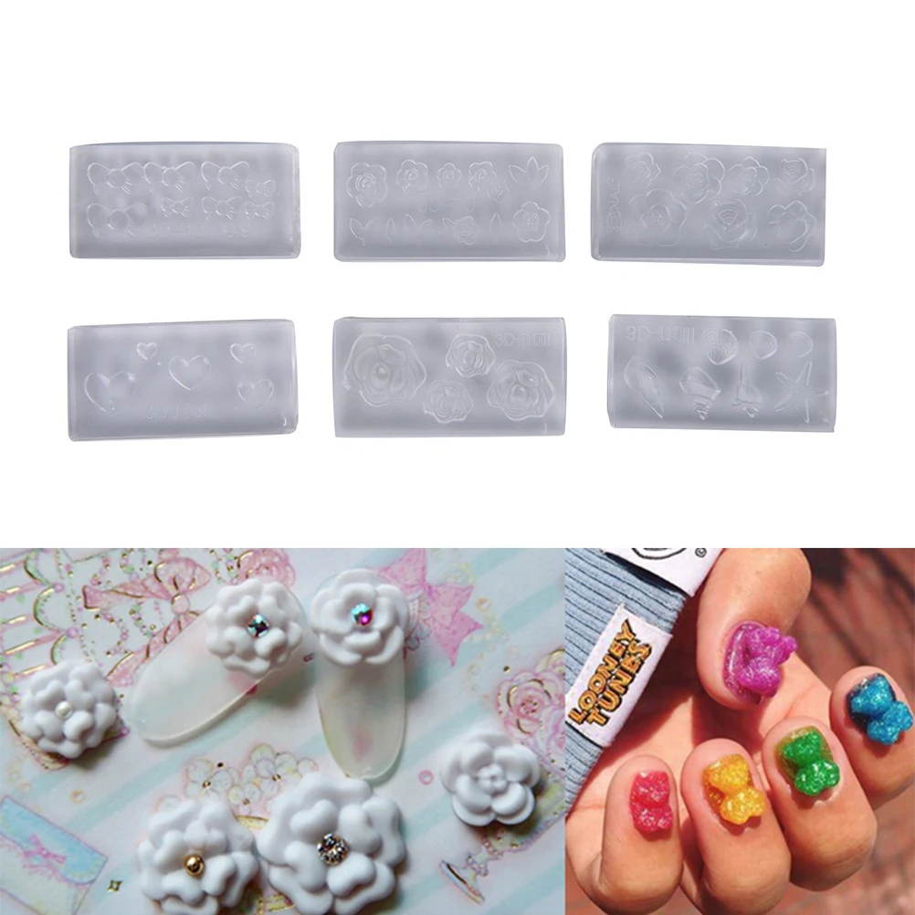 6Pcs/pack 3D Acrylic Mold DIY Design Silicone Nail Art Templates