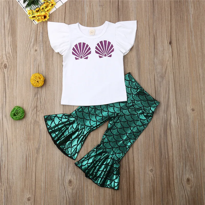 

2019 2PCS Toddler Kids Baby Girl Clothes Top Shorts Pants Mermaid Outfit Set girls summer clothing gift