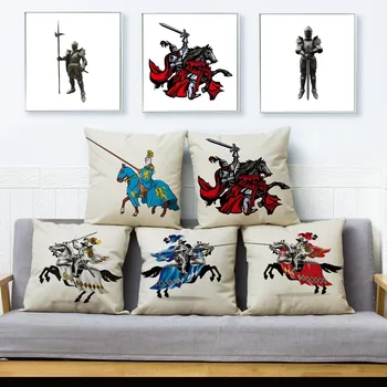 

Cartoon Middle Ages Knight Cushion Cover Decor Cavalier Pillow Case for Sofa Home Car Linen Cotton 45x45cm Printed Pillowcase