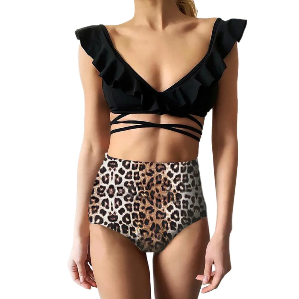 2019 women's leopard-print bikinis set straps ruffled split swimsuit push up sexy swimwear women bikinis mujer brasile a 40J13 (2)