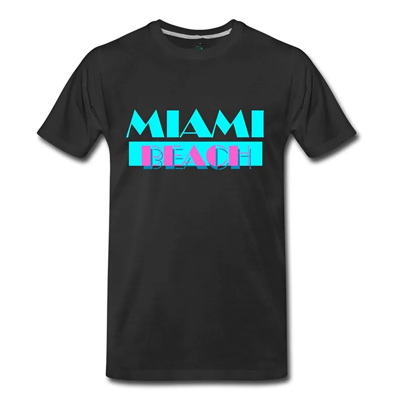 Cool Tee Shirts Miami Beach Vintage Lettering Men'S Premium Crew Neck Men Short Sleeve Office Tee