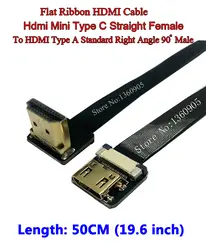 40/50/60/80/100 см Soft Flex ультра тонкий кабель HDMI Тип Мини C женщины прямо к мужской Стандартный правый угол ленты плоский кабель FPV