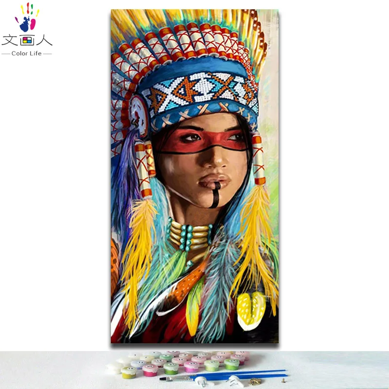 Diy раскраска краски по номерам традиционные классические индийские фигурки картины Раскрашивание картины по номерам для декора стен комнаты - Цвет: 8777 Indian girl 5