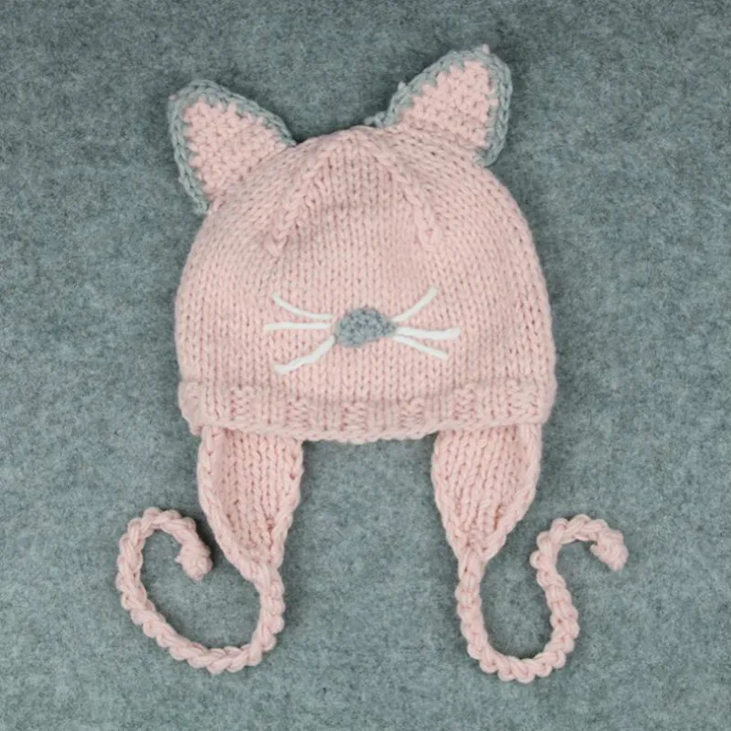 Детская шапка-бомбер с рисунком кота; повседневная детская зимняя шапка с ушками; милая детская вязаная шапка skullies; Осенняя шапка с ушками для девочек