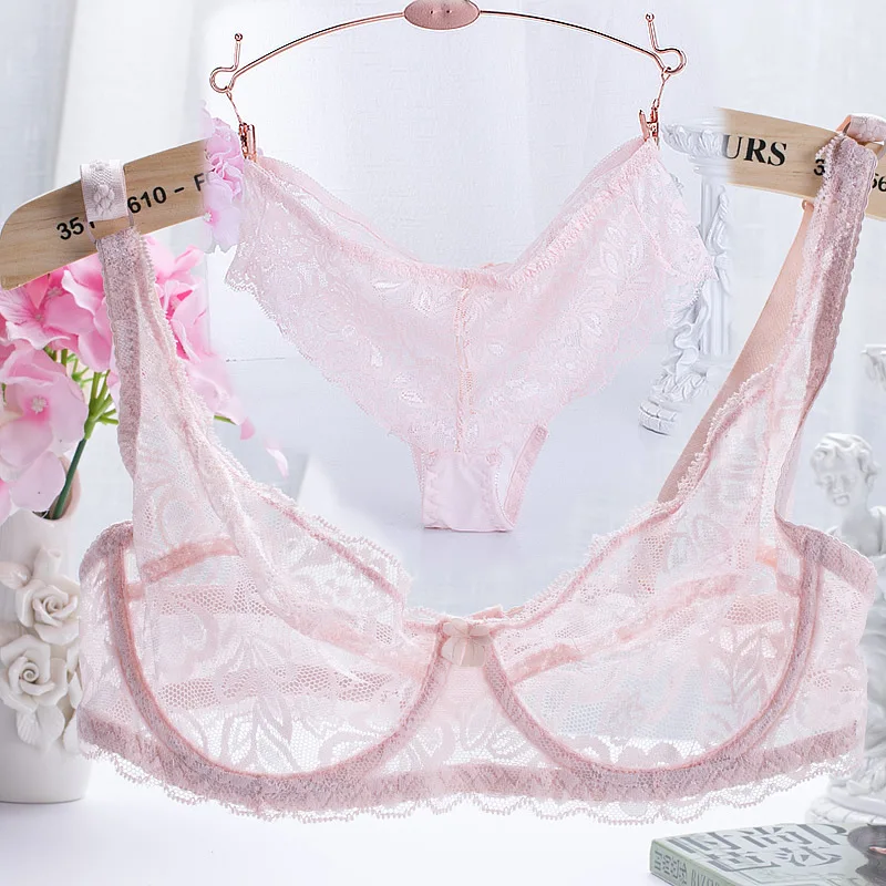 2018 Fashion Women Lace Embroidery Bras Set Underwear Female Plus Size Sexy  Lingerie 3/4 cup Ultrathin Transparent Bra Panty Set - AliExpress