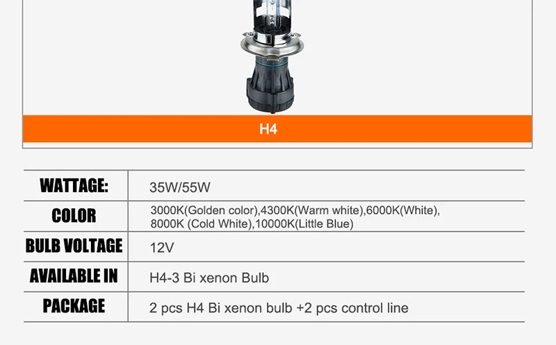 Mgtv Light 35 Вт/55 Вт 2 шт. H4 Bi Xenon HID лампы с Управление линия реле Управление; провода 3000K 4300K 6000K автомобилей головной светильник