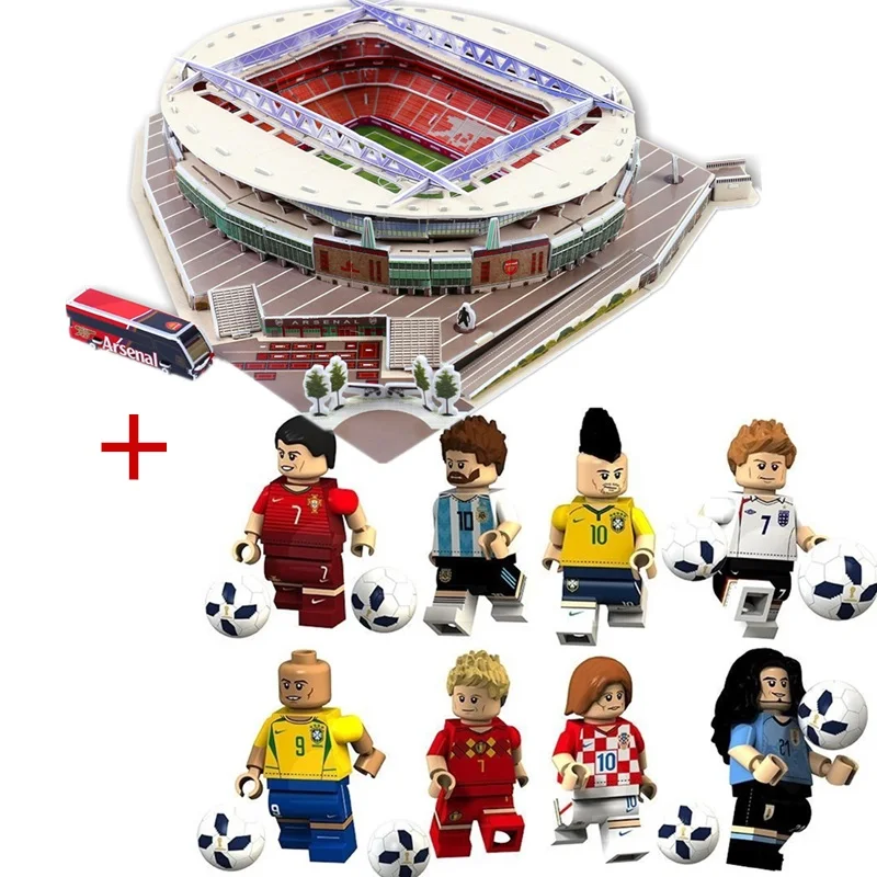 Горячие новые головоломки архитектура Великобритания Эмирейтс Королевский Arsenal футбольные стадионы игрушечные весы модели наборы из строительной бумаги - Цвет: Stadio and Figure(8p