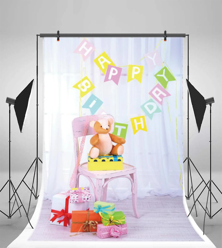 Laeacco Happy Birthday Party Toy Bear Gift Scene Baby Photography Background Customized Photographic Backdrops For Photo Studio Laeacco Happy Birthday Party Toy Bear Gift Scene Baby Photography Background Customized Photographic Backdrops For Photo Studio