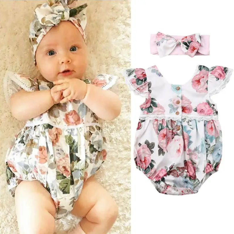 

2019 New Hot-deal Newborn Infant Baby Girls Floral Clothes Ruffle Sleeves Romper Summer Fashion Casual Clothes