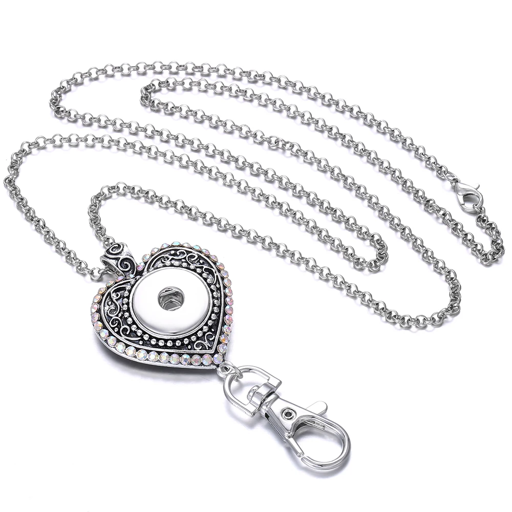 

Snap Jewelry Crystal Love Heart Snap Button Necklace Choker Collar 18mm Snap Button Keychain Holder Lanyard Valentine's Day Gift