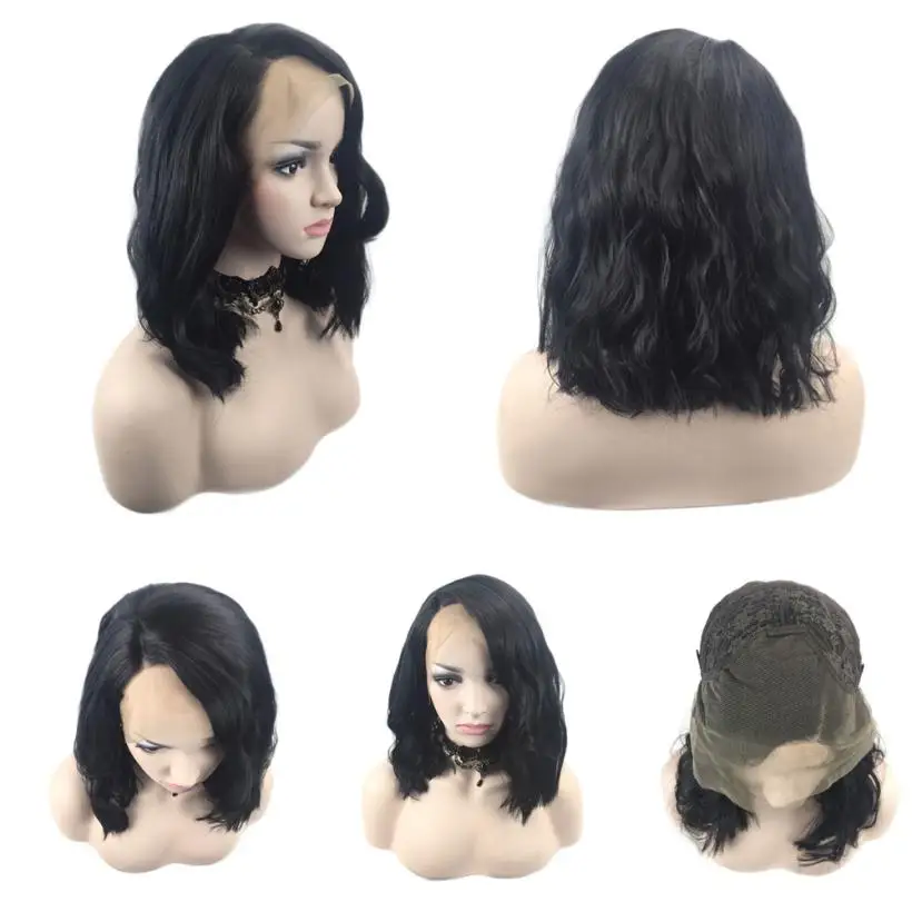 Мода Полный парик короткие бесшовные Синтетические волосы на кружеве парик для волос 16 дюймов бразильский Лейбо парик для женский, черный
