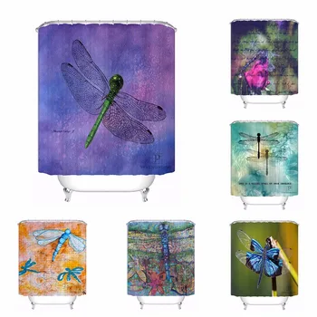 

Custom Dragonfly Specimen Fabric Bath Curtain Bathroom Mildewproof Waterproof Polyester Shower Curtain#180417-02-103