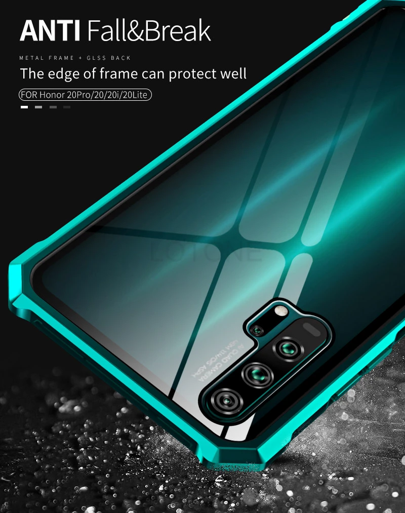 Алюминиевый металлический стеклянный чехол для Honor 20 Pro Lite 20i Honor20, ударопрочный бампер с задним стеклом, чехол Honor20 Pro Lite