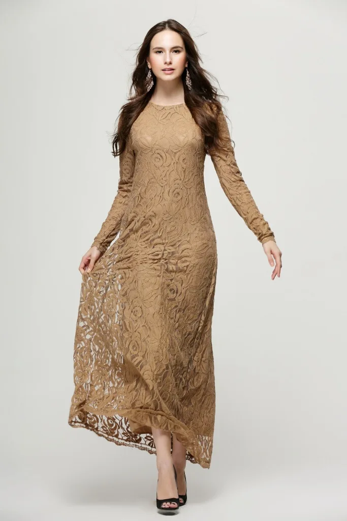 Модные женские мусульманские платья кружевное платье Элегантная абайя кружевные платья вышитые длинные макси женские платья тонкая женская мусульманская одежда