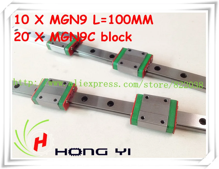 

Square linear guide 10 X MGN9 L=100mm with 20pcs MGN9C linear blocks(can be cut any length)