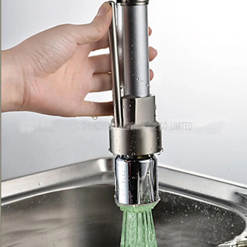 1 шт. водопроводной воды кухня вытащить кран светодио дный Свет Смеситель для кухни с двумя спрей матовый никель