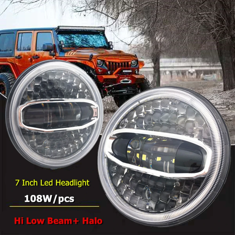 DOT 7/'/' Round Black LED Headlights Halo Hi//Lo Beam for Classic Mini Austin Rover