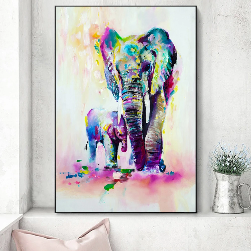 Watercolor Elephants Wall Art Canvas Prints Abstract Wall Graffiti Animals Canvas Paintings Pop Wall Art Canvas For Kids Room|Painting & Calligraphy| - Aliexpress