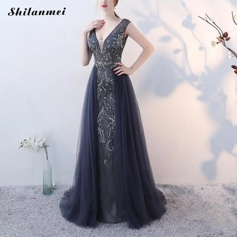 

Slim Floor-Length Long Evening Party Dress For Women 2019 Fashion Rhinestone Backless Xs Dresses Woman Party Night Sexy vestidos
