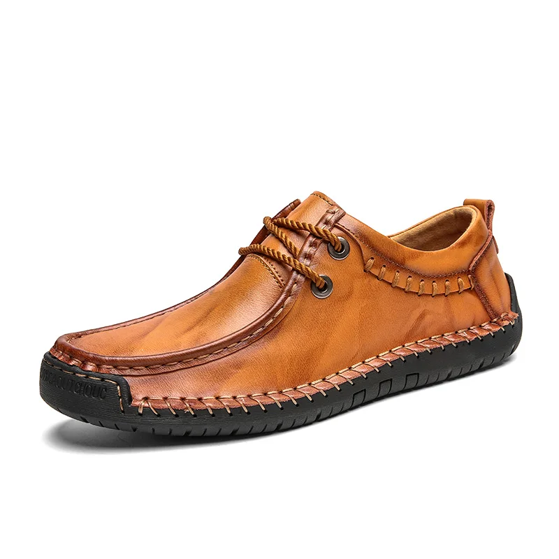 Г. Новая мужская повседневная обувь из натуральной кожи мужские мягкие мокасины ручной работы на плоской подошве, 2 стиля, мужская обувь на шнуровке размера плюс 38-48 - Цвет: Yellow brown lace up