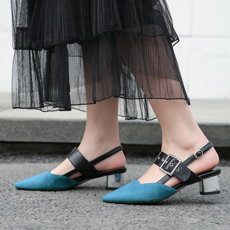 

Ladies High Heel Shoes Genuine Leather Pointed toe High Heels Ankle Buckle Strap Slingback Shoes Woman Ladies Platform Pumps