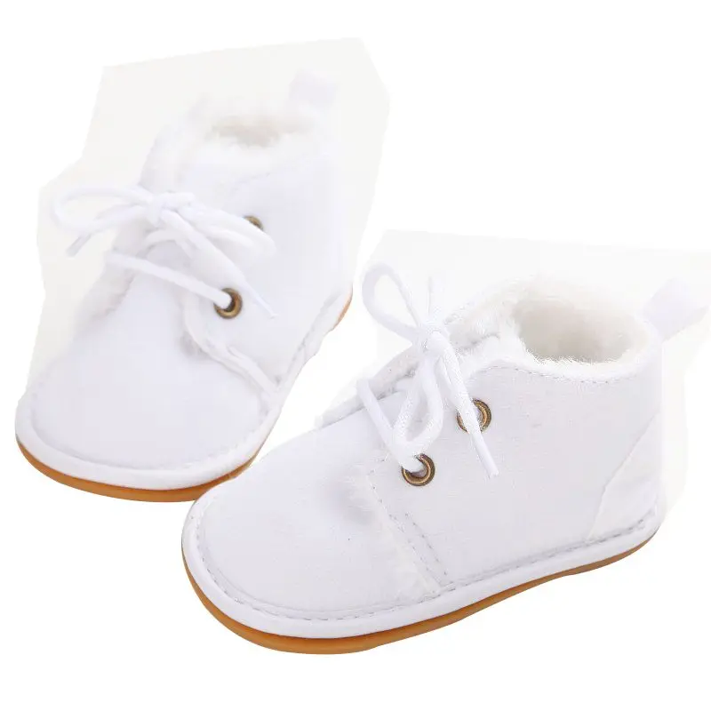 Меховые ботинки для малышей; обувь для новорожденных; зимние меховые ботинки; Теплая обувь; повседневные ботинки с леопардовым принтом; обувь для первых шагов; 0-18 месяцев - Цвет: Белый