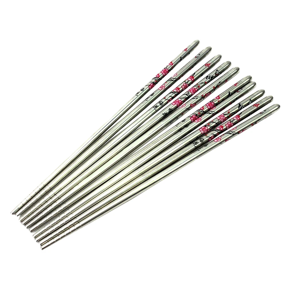 5 Pair Chopsticks Plum Blossom Stainless Chopstick Silverin Chopsticks
