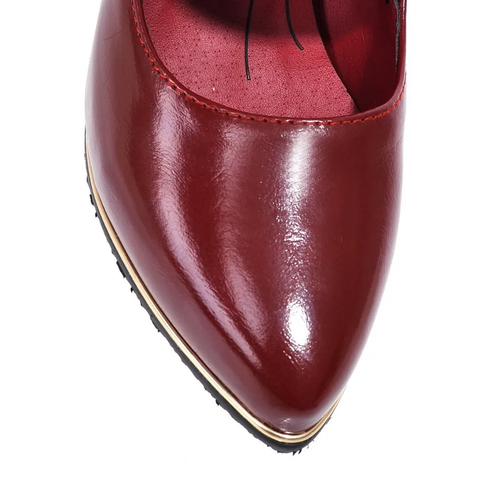 Большие размеры 31-48; модные женские туфли-лодочки из pu искусственной кожи; повседневные туфли-гладиаторы с острым носком и металлическим украшением; красные AYY-060 на высоком каблуке