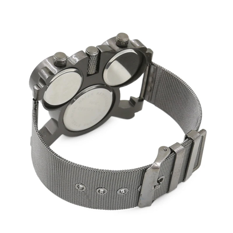 new arrival unique design three time zones quartz watches for men military style steel mesh watchband free shipping (2)
