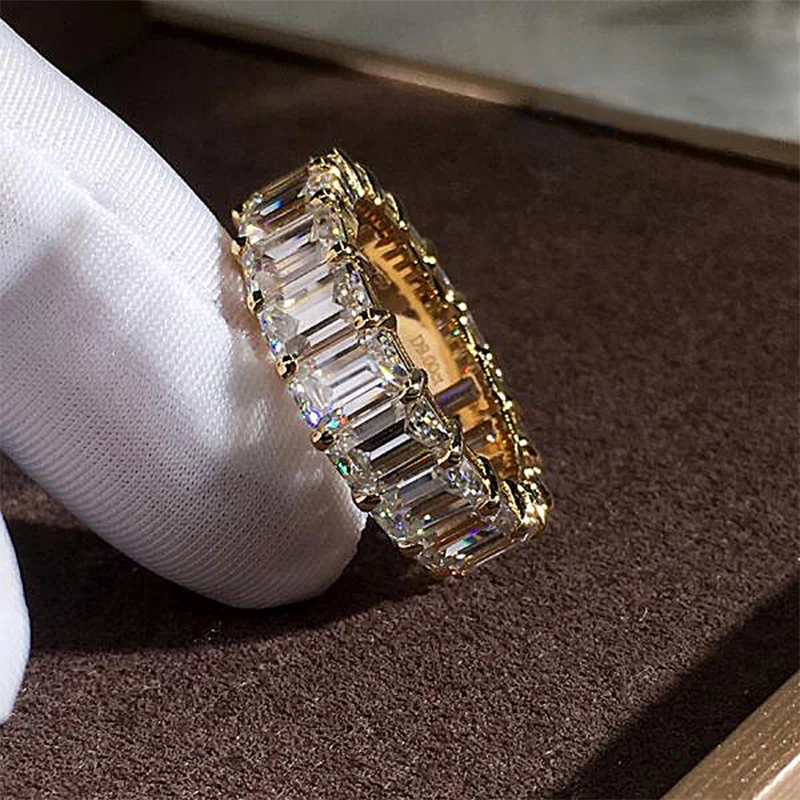 

2019 Shine Silver Gold Color Rectangular Cubic Zircon Rings For Women Wedding Rhinestone Crystal Rings Jewelry Girlfriend Gifts