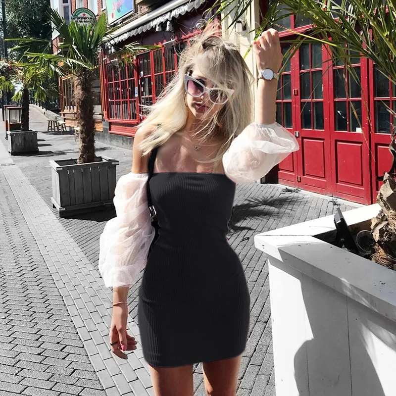 

Solid Summer Mini Dress Ladies A Line Fluffy Strapless Tube Dresses For Women Cute Sun Protection Long Sleeve Beach Dress Women