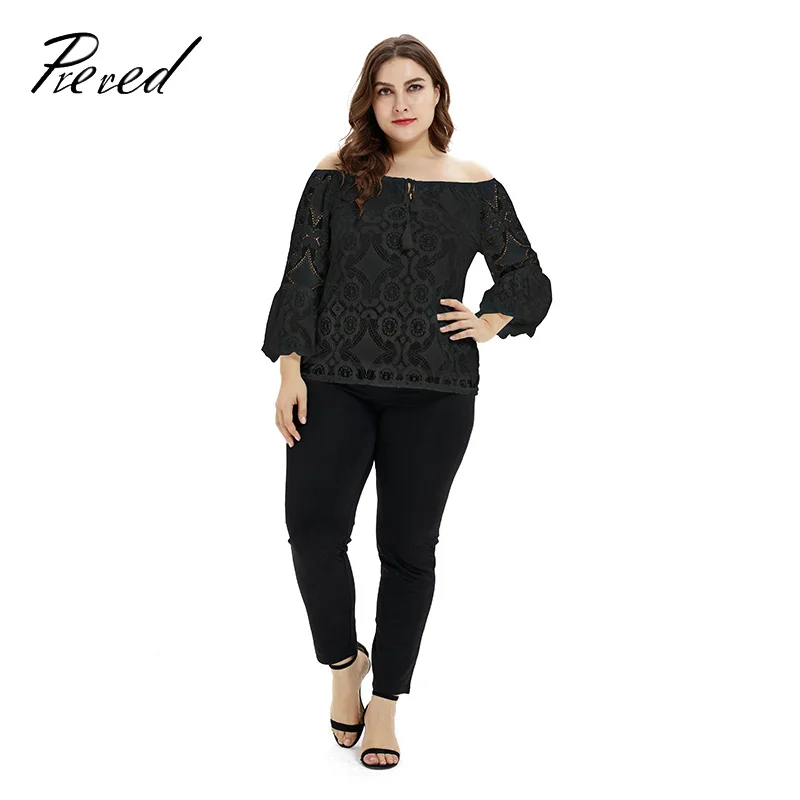 

Ladies' blouses Lace Large Size Loose Slash neck ladies tops Solid Color Casual Hollow Applique blouses woman 2019