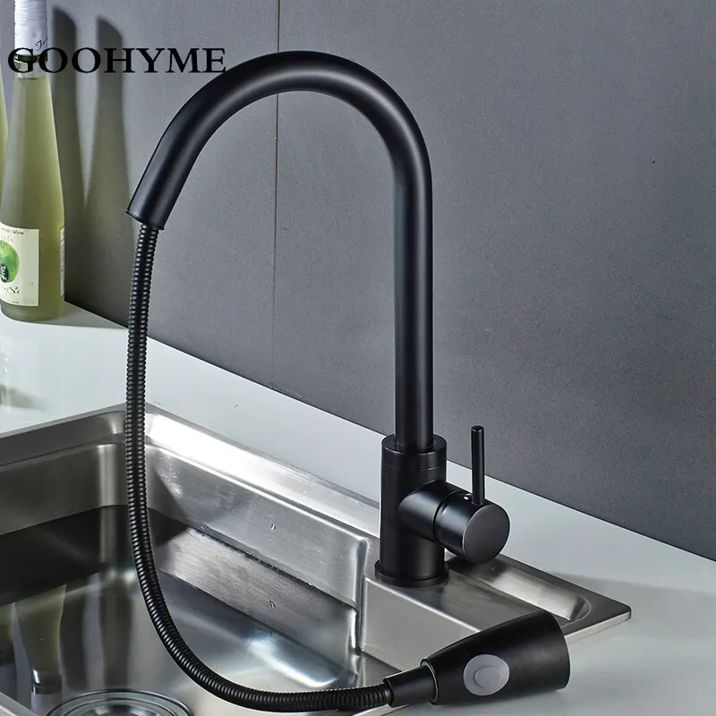 

360 Degree Rotation Modern Kitchen Faucet Pull Down Spray Deck Mounted Tap Chrome Black Two Forms Of Water Kitchen Faucet KF010