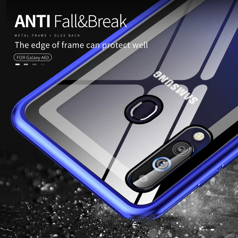 OMEVE Metal Bumper Shell for Samsung Galaxy A60 Case Alloy Frame Tempered Glass Back Cover for Samsung A60 Shockproof Phone Case