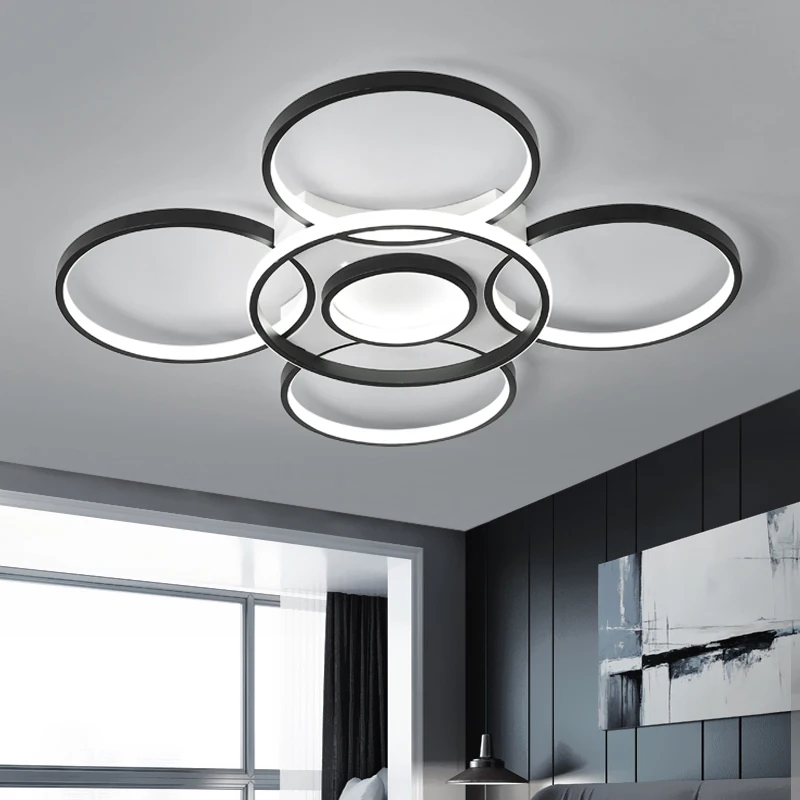 

2019 Hot Sale Modern Led Chandelier For Living Room Bed Foyer Dimmable Lights Surface Mounted 10-15square Meters White/black