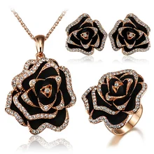 Аксессуары роза Мода Преувеличенные кольцо черный цветок серьги гвоздики Роза набор золотого ожерелья женский tz53