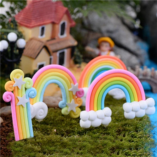 NEW 4Pcs Rainbow Terrarium Figurines Miniature Fairy Garden Miniatures Fairy Figurines Rainbow Garden Decoration Wholesale