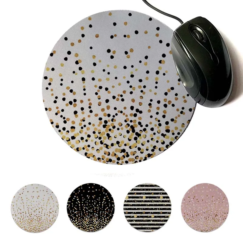 

MaiYaCa Custom Skin Floating Dots Black and Gold on White Customized laptop Gaming Lockedge mouse pad Round mouse pad 22x22cm