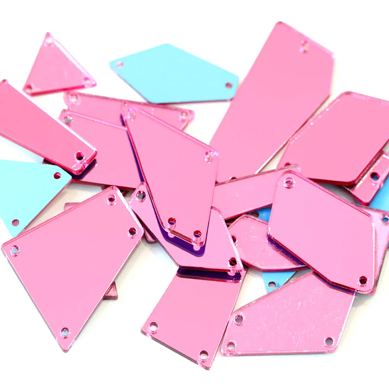 

Punching Sale! 50Pcs Pink Mirror Sew On Rhinestones Irregular Acrylic Mirror Sew On Rhinestones Crystal Sewing Rhinestones B1028