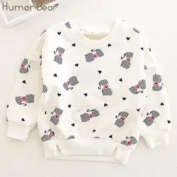 Humor Bear/Детские футболки, весенне-осенняя футболка с длинными рукавами и цветочным принтом для маленьких девочек, Повседневная модная Милая