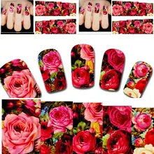 2 PCS New Arrival Beautiful Water Transfer Nail Art Sticker Decal Sexy Red Rose Flowers Garden Design Diy Manicure Tool Xf1411