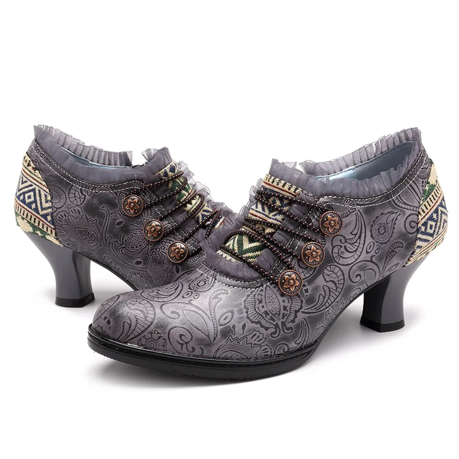 Wine Glasses Women Pumps European Vintage Hand Genuine Leather Shoes Embossed Stitching Spanish Style Four Seasons Women's Shoes (16)