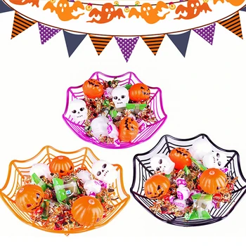 

Besegad 3Pcs Different Color Plastic Spider Web Fruits Candy Bowls Basket Plate Novelty ToysHalloween Party Bar Club Decor Prop