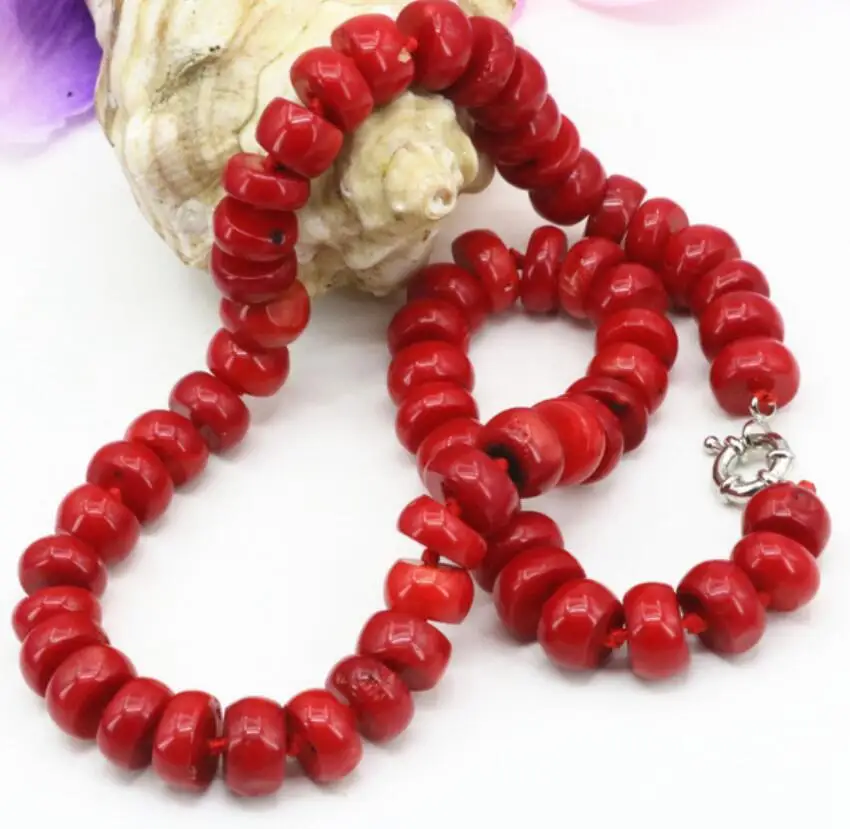 

Top quality natural coral stone gem 8*12mm abacus beads choker strand necklace for women chain choker collar 18inch B3206