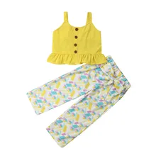 Summer Toddlers Kids Baby Girls Clothes Sleeveless Sling Tops Long Pants Leggings Outfits Sunsuit Sets