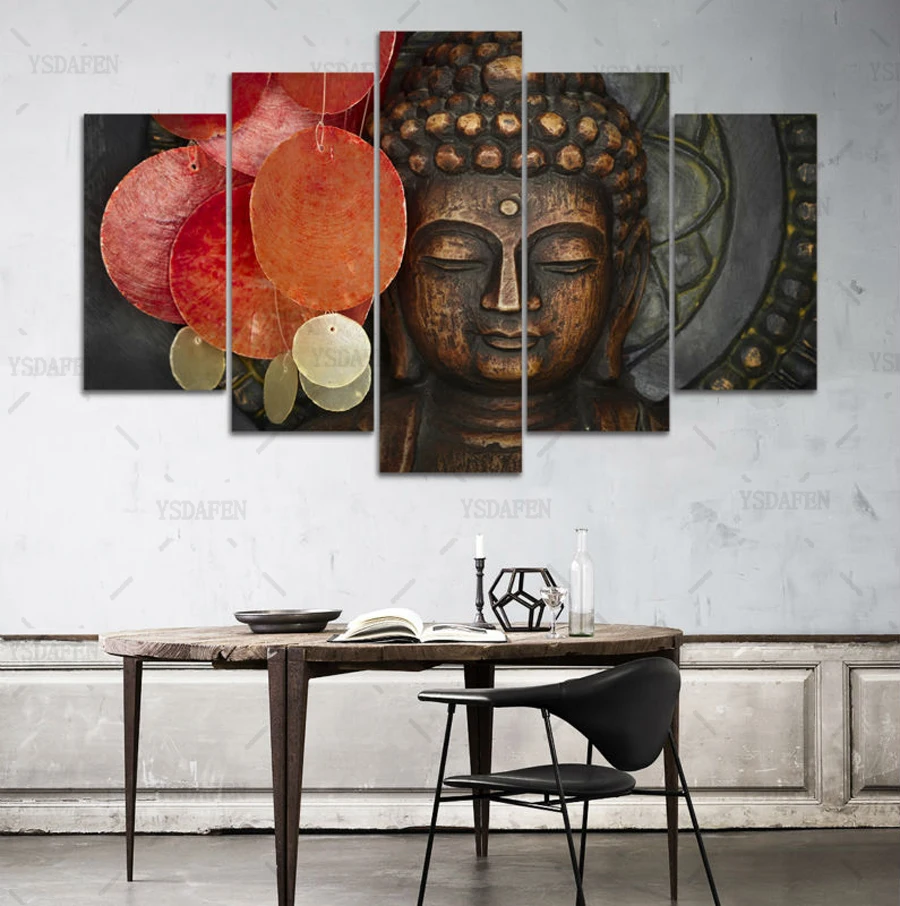 HD Print 5 pieces Buddhism buddha canvas wall art print painting canvas