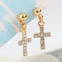 Sale Gifts Korean OL Style Simple Cross Crystals No Pierced Clip Earrings for Women Wedding Bridal Jewelry