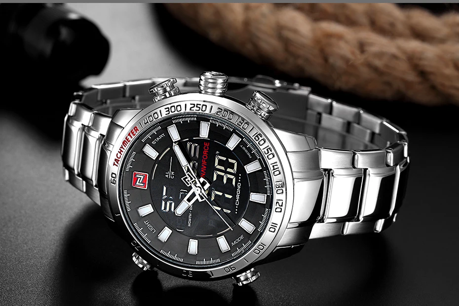 NAVIFORCE Лидирующий бренд Для мужчин Военные Спортивные часы Для мужчин s светодиодный аналоговые цифровые часы мужской армия нержавеющей